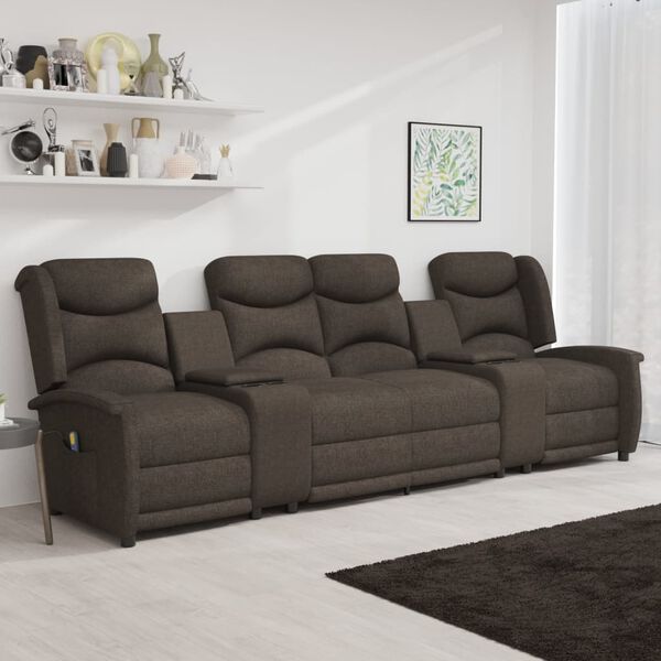 vidaXL Divano Massaggio a 4 Posti con Portabicchieri Marrone