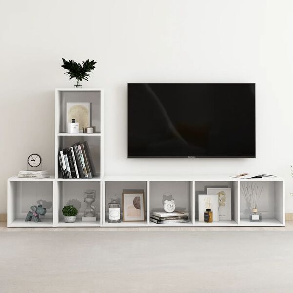 vidaXL Set Mobile TV 3 pz Bianco Lucido in Legno Multistrato