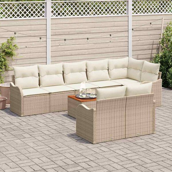 vidaXL Set Divano da Giardino con cuscino 9 pcs Beige polyrattan