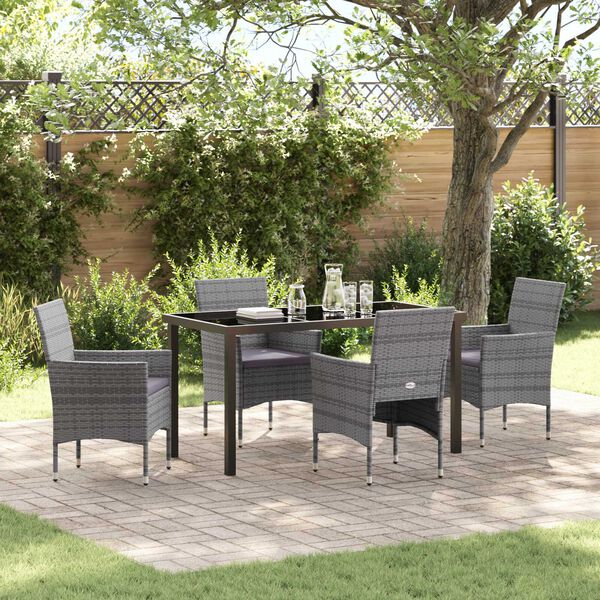 vidaXL Set da Pranzo per Giardino con cuscino 5 pcs Grigio polyrattan