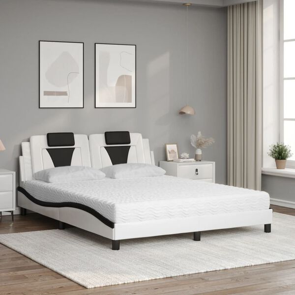 vidaXL Letto Viana con Materasso Bianco e Nero 160x200cm Similpelle