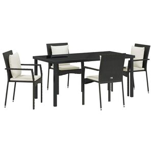 vidaXL Set da Pranzo per Giardino con cuscino 5 pcs Nero polyrattan