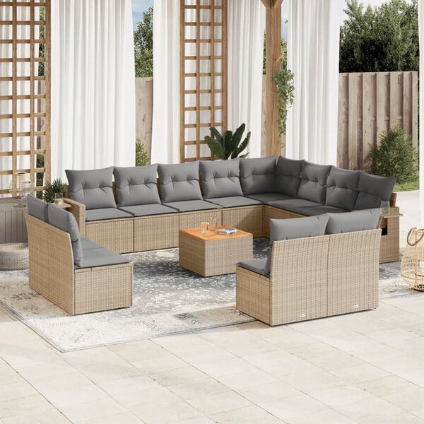 vidaXL Set Divano da Giardino 13 pz con Cuscini Beige in Polyrattan