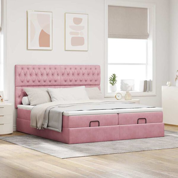 vidaXL Struttura Letto Pouf con Materassi Rosa 160x200 cm Velluto