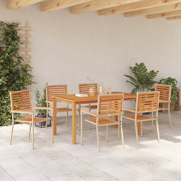 vidaXL Set da Pranzo per Giardino 7 pcs Beige Legno di Acacia Massello