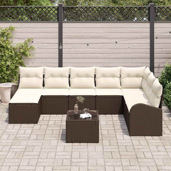 vidaXL Set Divano da Giardino con cuscino 9 pcs Marrone Poly Rattan