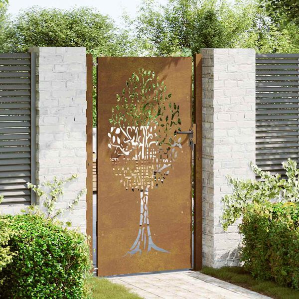 vidaXL Cancello da giardino 100x175 cm in acciaio Corten con design ad albero