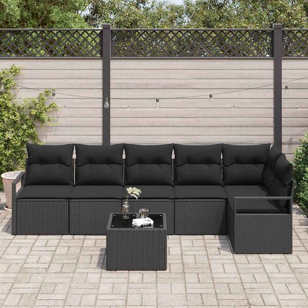 vidaXL Set di divani con cuscino 7 pcs Nero polyrattan