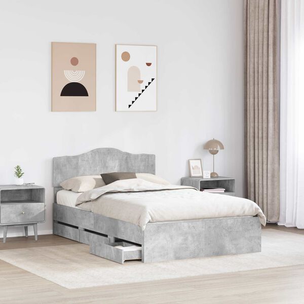 vidaXL Struttura del letto con cassetto Grigio cemento 120 x 190 cm
