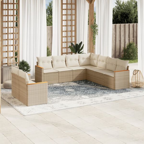 vidaXL Set Divano da Giardino 9 pz con Cuscini Beige in Polyrattan