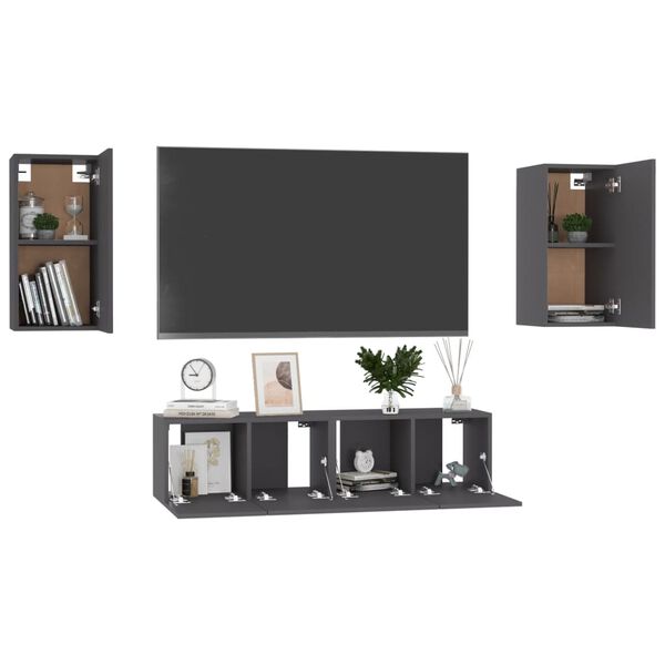 vidaXL Set Mobili Porta TV 4 pz Grigio in Legno Multistrato