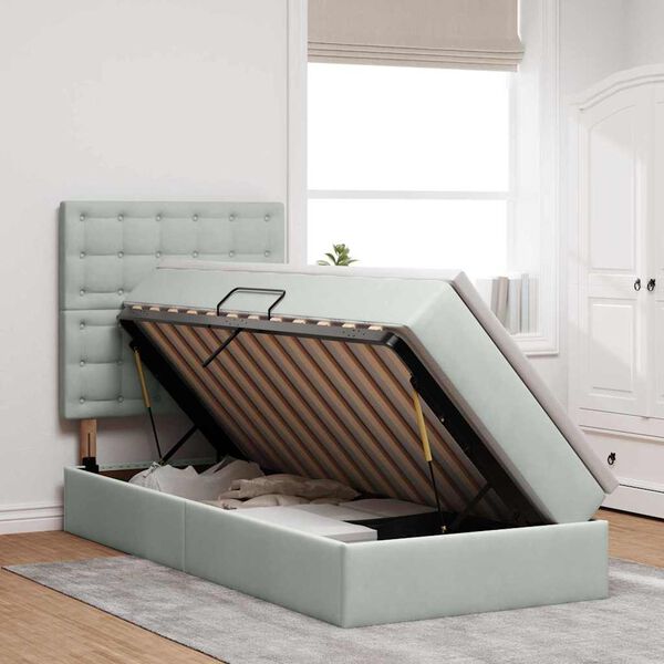 vidaXL Letto con contenitore e materasso Grigio chiaro 100 x 200 cm