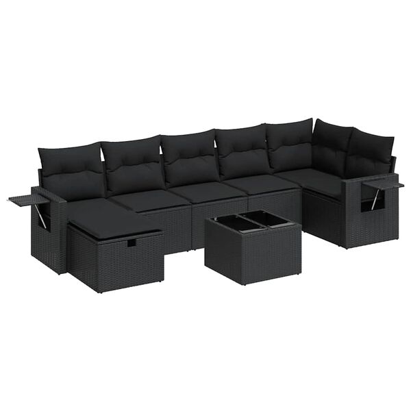 vidaXL Set Divani da Giardino con Cuscini 8 pz Nero in Polyrattan