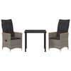 vidaXL Set da Pranzo per Giardino con cuscino 3 pcs Grigio polyrattan