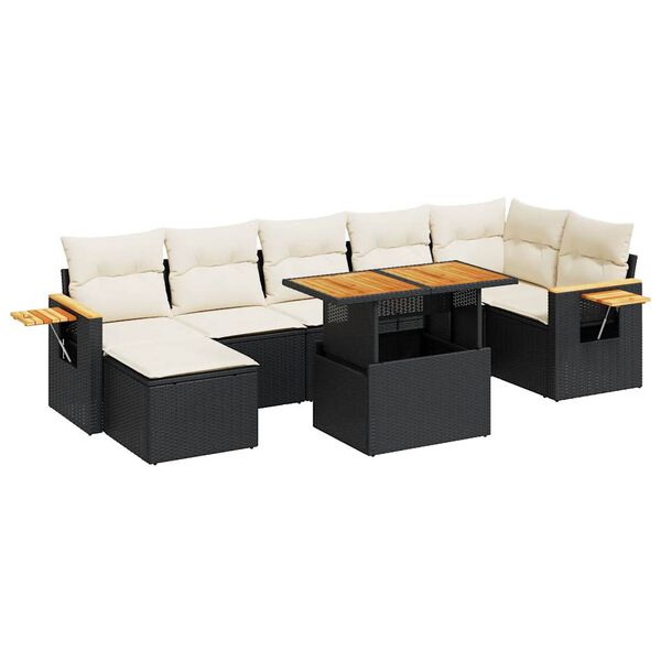 vidaXL Set Divani da Giardino con Cuscini 8 pz Nero Polyrattan Acacia