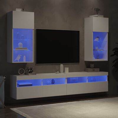 vidaXL Mobili Porta TV con Luci LED 2 pz Bianchi 40,5x30x90 cm