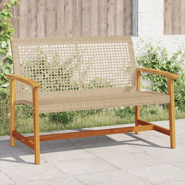 vidaXL Panca da Giardino Beige 112 cm in Polyrattan e Legno di Acacia