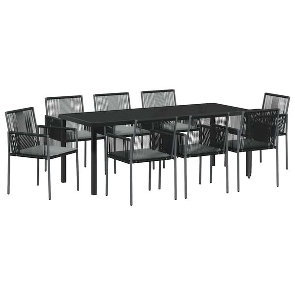 vidaXL Set da Pranzo per Giardino 9 pcs Nero Rattan in PE