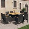 vidaXL Set da Pranzo da Giardino 9 pz Polyrattan e Legno Massello Nero