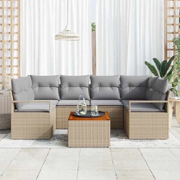 vidaXL Set Divano da Giardino con cuscino 7 pcs Beige polyrattan