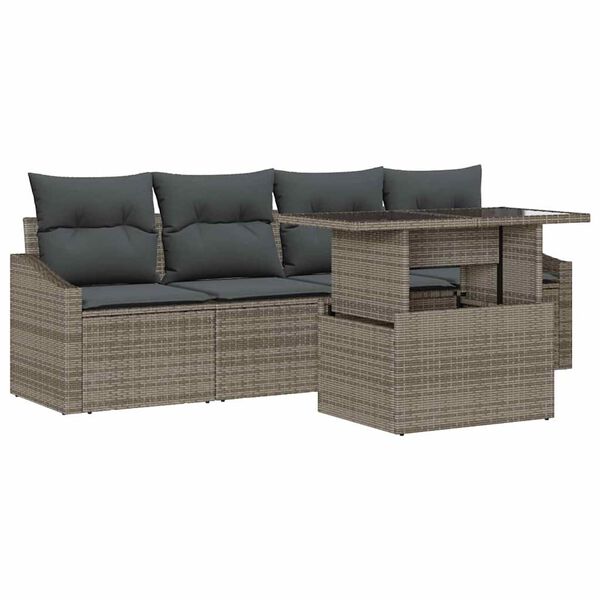 vidaXL Set Divano da Giardino 5 pcs Grigio Poly Rattan