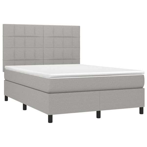 vidaXL Letto a Molle Materasso e LED Grigio Chiaro 140x190 cm Tessuto