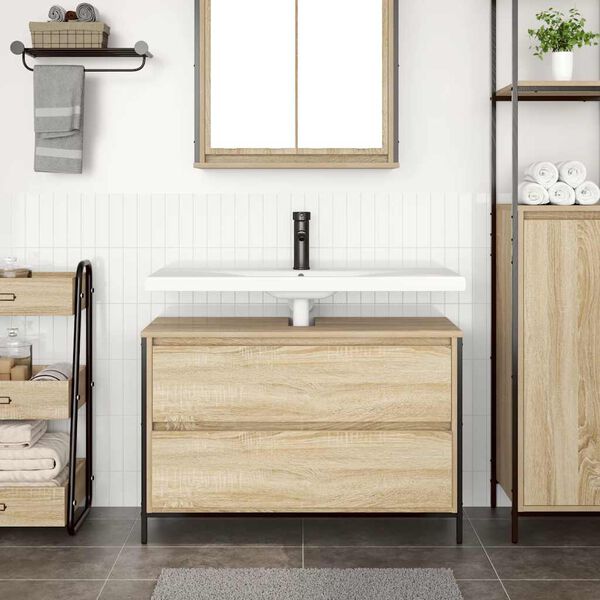vidaXL Mobile Lavabo da Bagno con Cassetti Rovere Sonoma 90x34,5x60 cm