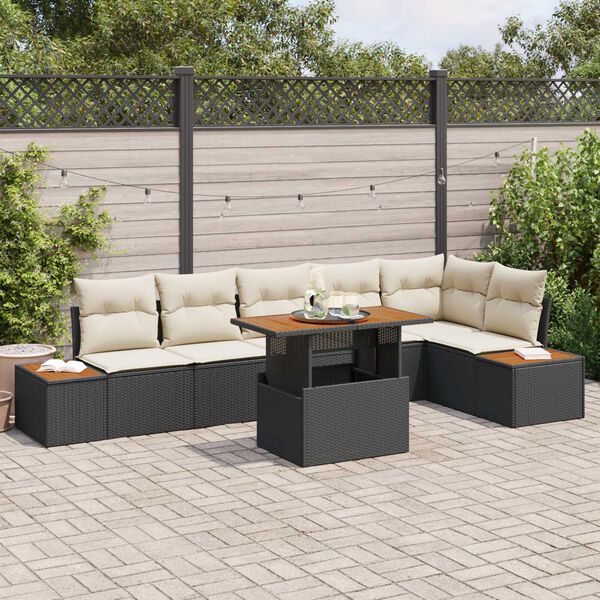 vidaXL Set Divano da Giardino con archiviazione 7 pcs Nero Poly Rattan