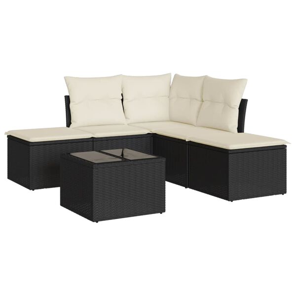 vidaXL Set Divano da Giardino 6 pz con Cuscini Nero in Polyrattan