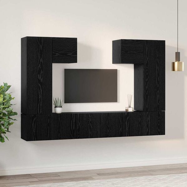 vidaXL Set mobile TV 7 pcs Rovere Nero Legno multistrato