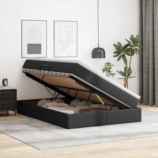 vidaXL Letto con contenitore e materasso Nero 140 x 190 cm