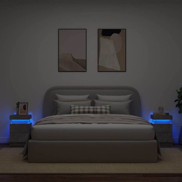 vidaXL Comodini con Luci LED 2pz Grigio Cemento 35x39x55 cm