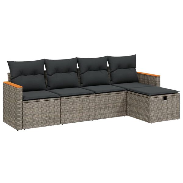 vidaXL Set Divano da Giardino 5 pz con Cuscini Grigio in Polyrattan