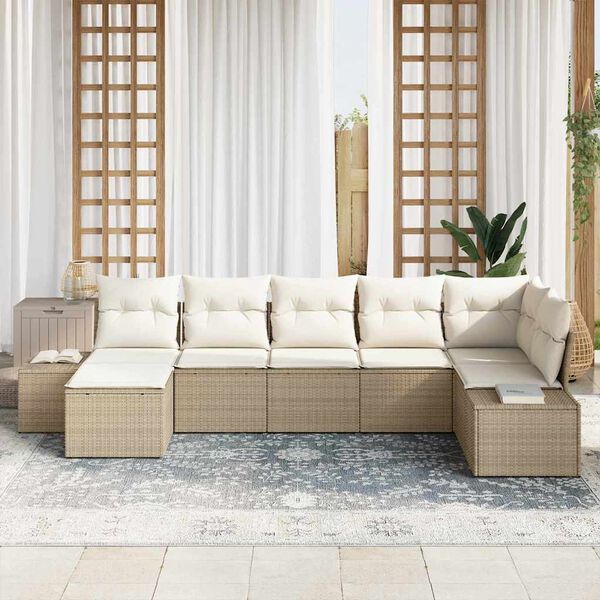 vidaXL Set Divano da Giardino con cuscino 7 pcs Beige polyrattan
