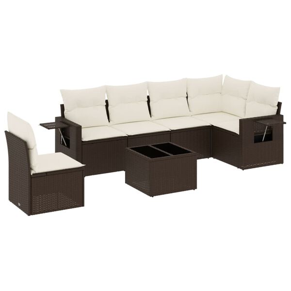 vidaXL Set Divani da Giardino 7 pz con Cuscini Marrone in Polyrattan