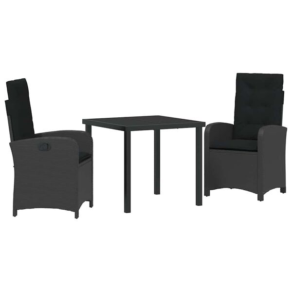 vidaXL Set da Pranzo per Giardino con cuscino 3 pcs Nero polyrattan