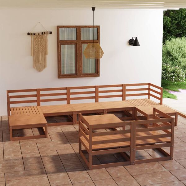 vidaXL Set Salotto da Giardino 10 pz Marrone Ambra Legno Massello Pino