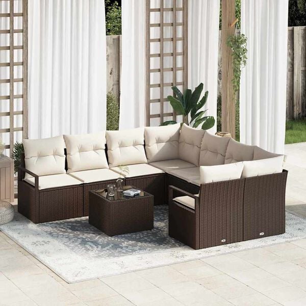 vidaXL Set di divani con cuscino 9 pcs Marrone e Crema polyrattan