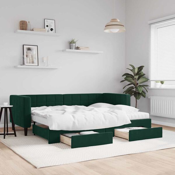 vidaXL Divano Letto Estraibile Cassetti Verde Scuro 80x200cm Velluto