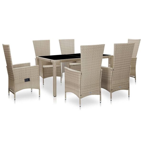 vidaXL Set da Pranzo da Giardino 7 pz con Cuscini in Polyrattan Beige