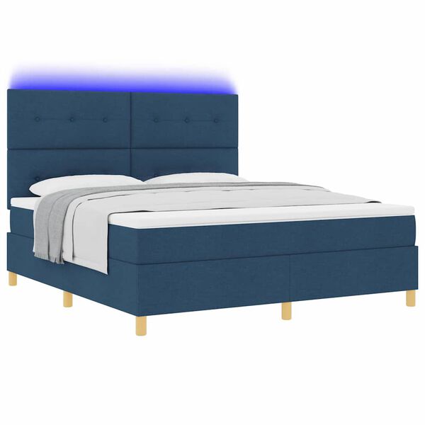 vidaXL Letto a Sorgente LED con materasso Blu 180 x 200 cm Tessuto