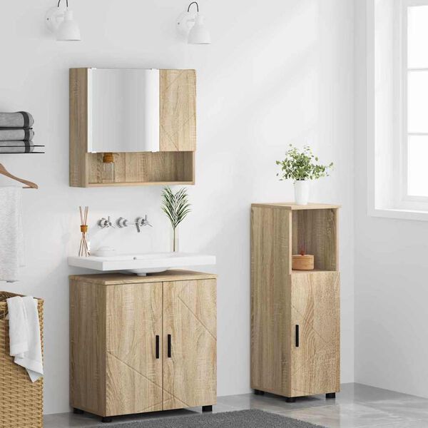 vidaXL Set di mobili per il bagno con porta 3 pcs Rovere Sonoma