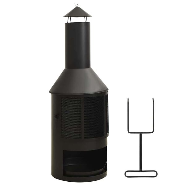 vidaXL Stufa da Giardino Griglia e Attizzatoio 47x47x135,7 cm Acciaio