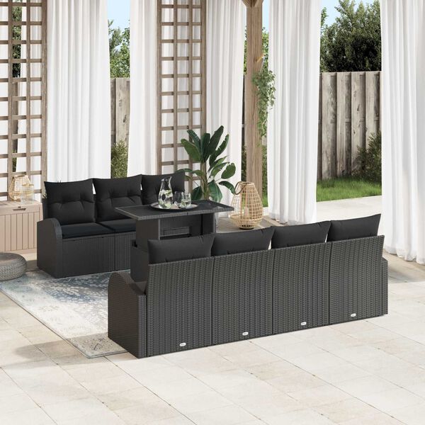 vidaXL Set Divano da Giardino con cuscino 8 pcs Nero Poly Rattan