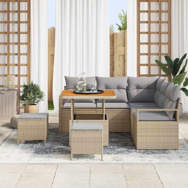 vidaXL Set Divano da Giardino con cuscino 8 pcs Beige polyrattan