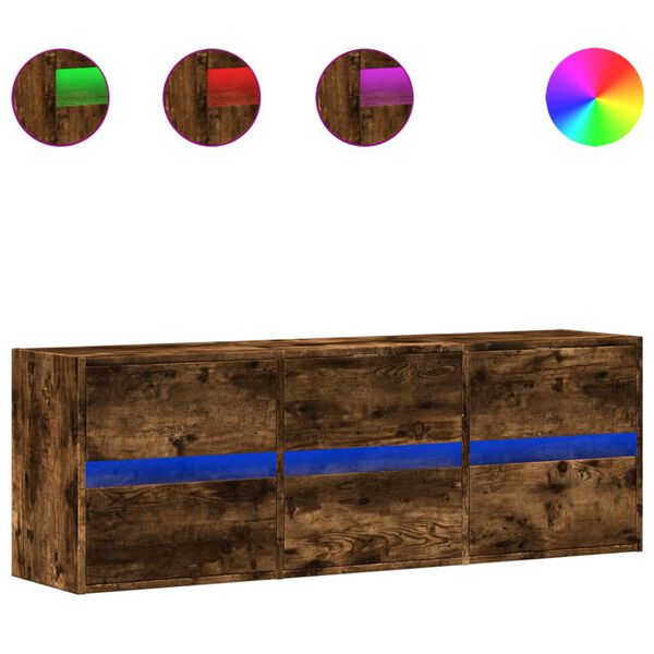 vidaXL Mobile TV a Parete con Luci LED Rovere Fumo 130x31x45 cm