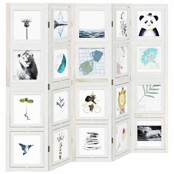 vidaXL Divisorio Ambienti 5Pannelli Bianco Legno Massello di Paulownia