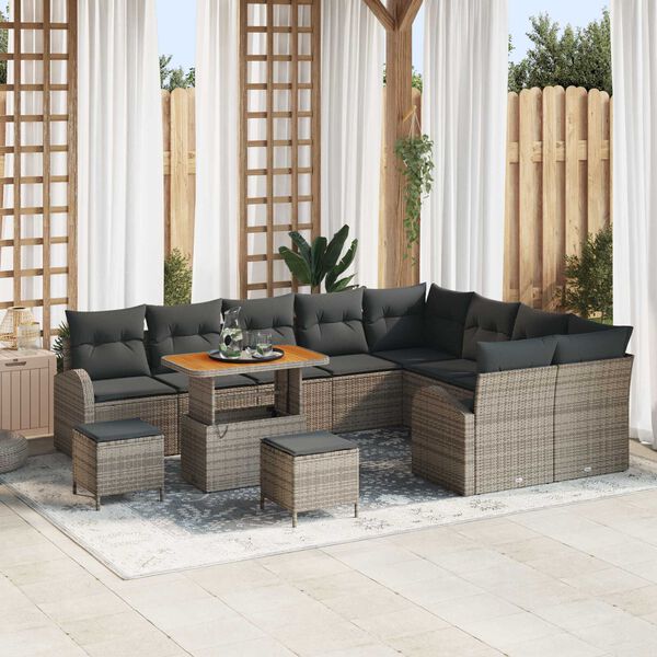 vidaXL Set Divano da Giardino con cuscino 12 pcs Grigio polyrattan