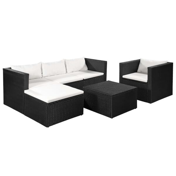 vidaXL Set Divani da Giardino 4 pz in Polyrattan Nero e Bianco