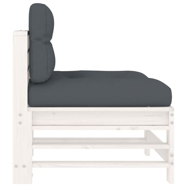 vidaXL Divano Centrale con Cuscini in Legno Massello di Pino Bianco